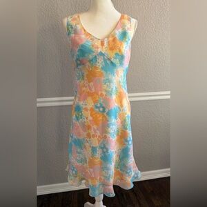 Tribal Pastel Abstract Floral Sleeveless Dress Size 6 Chiffon A-Line Watercolor
